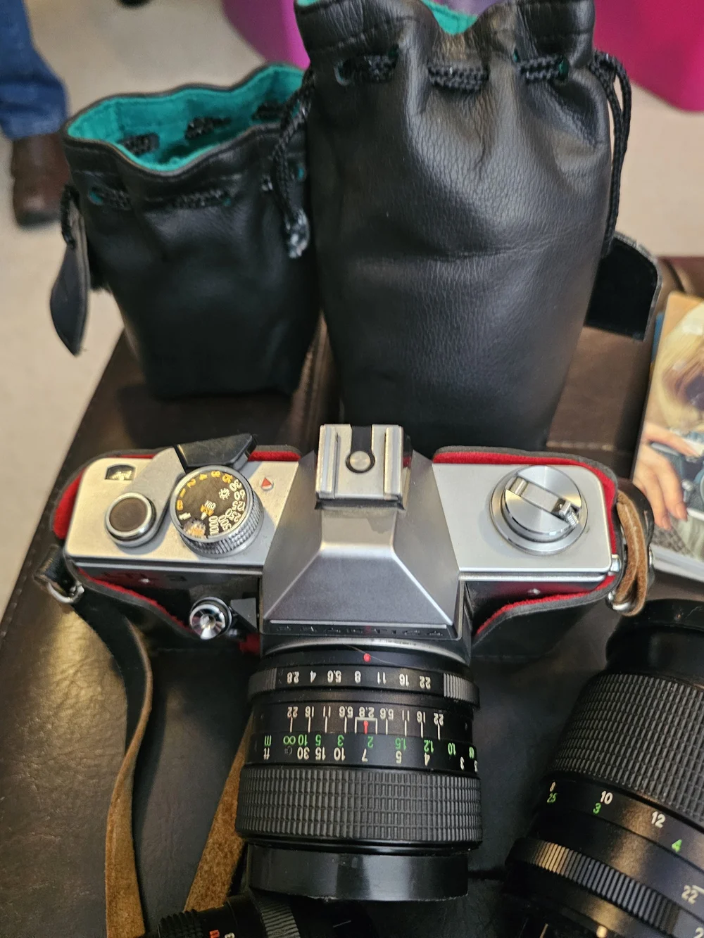 Vintage 35mm SLR Camera with Black Lenses